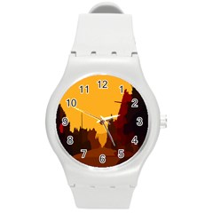 Road Trees Stop Light Richmond Ace Round Plastic Sport Watch (m) by Mariart