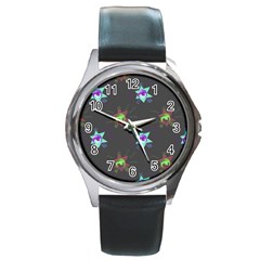 Random Doodle Pattern Star Round Metal Watch by Mariart