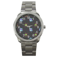 Random Doodle Pattern Star Sport Metal Watch by Mariart