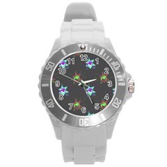 Random Doodle Pattern Star Round Plastic Sport Watch (l) by Mariart