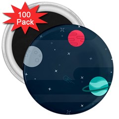 Space Pelanet Galaxy Comet Star Sky Blue 3  Magnets (100 Pack)