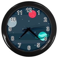 Space Pelanet Galaxy Comet Star Sky Blue Wall Clocks (black) by Mariart