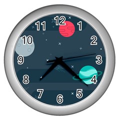 Space Pelanet Galaxy Comet Star Sky Blue Wall Clocks (silver)  by Mariart