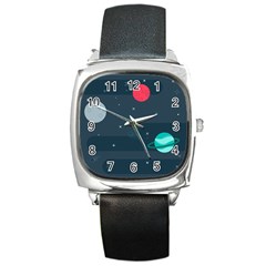 Space Pelanet Galaxy Comet Star Sky Blue Square Metal Watch by Mariart