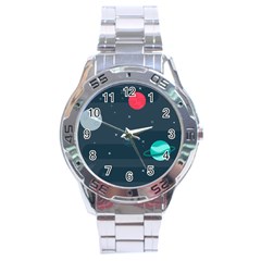 Space Pelanet Galaxy Comet Star Sky Blue Stainless Steel Analogue Watch