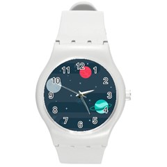 Space Pelanet Galaxy Comet Star Sky Blue Round Plastic Sport Watch (m)