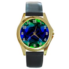 Spectrum Sputnik Space Blue Green Round Gold Metal Watch