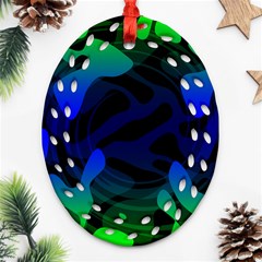 Spectrum Sputnik Space Blue Green Oval Filigree Ornament (two Sides) by Mariart