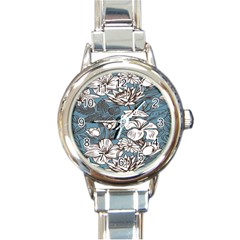 Star Flower Grey Blue Beauty Sexy Round Italian Charm Watch