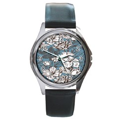 Star Flower Grey Blue Beauty Sexy Round Metal Watch