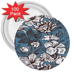 Star Flower Grey Blue Beauty Sexy 3  Buttons (100 Pack)  by Mariart