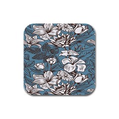 Star Flower Grey Blue Beauty Sexy Rubber Square Coaster (4 Pack)  by Mariart