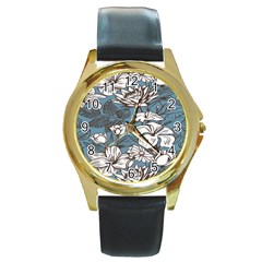 Star Flower Grey Blue Beauty Sexy Round Gold Metal Watch