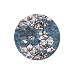 Star Flower Grey Blue Beauty Sexy Rubber Round Coaster (4 Pack)  by Mariart