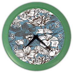 Star Flower Grey Blue Beauty Sexy Color Wall Clocks by Mariart