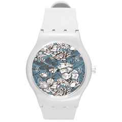 Star Flower Grey Blue Beauty Sexy Round Plastic Sport Watch (m)