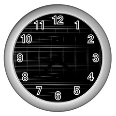 Stripes Black White Minimalist Line Wall Clocks (silver)  by Mariart