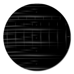 Stripes Black White Minimalist Line Magnet 5  (round)