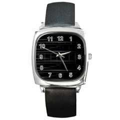 Stripes Black White Minimalist Line Square Metal Watch