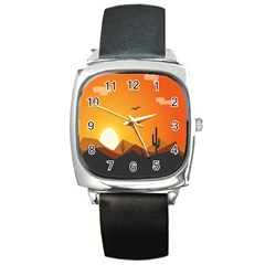 Sunset Natural Sky Square Metal Watch