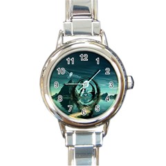 Cute Fairy Dancing On The Moon Round Italian Charm Watch by FantasyWorld7