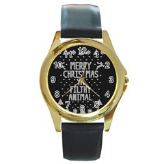 Ugly Christmas Sweater Round Gold Metal Watch by Valentinaart