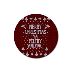 Ugly Christmas Sweater Rubber Coaster (round)  by Valentinaart