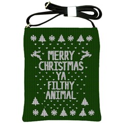 Ugly Christmas Sweater Shoulder Sling Bags by Valentinaart