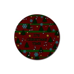 Ugly Christmas Sweater Rubber Coaster (round)  by Valentinaart