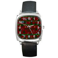 Ugly Christmas Sweater Square Metal Watch by Valentinaart