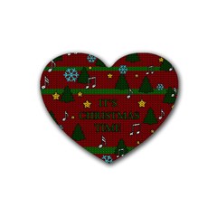 Ugly Christmas Sweater Rubber Coaster (heart)  by Valentinaart