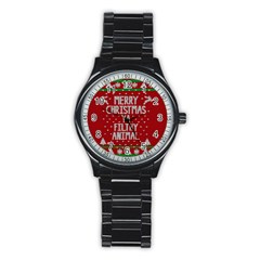 Ugly Christmas Sweater Stainless Steel Round Watch by Valentinaart