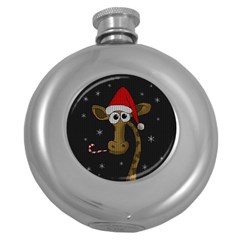 Christmas Giraffe  Round Hip Flask (5 Oz) by Valentinaart