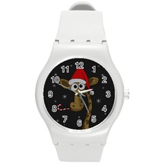 Christmas Giraffe  Round Plastic Sport Watch (M)