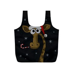 Christmas Giraffe  Full Print Recycle Bags (s)  by Valentinaart