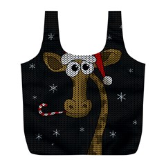 Christmas Giraffe  Full Print Recycle Bags (L) 