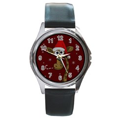 Christmas Giraffe  Round Metal Watch