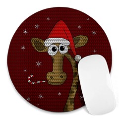 Christmas Giraffe  Round Mousepads by Valentinaart