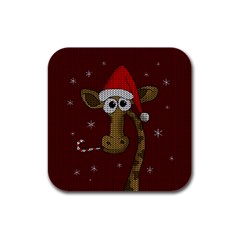 Christmas Giraffe  Rubber Square Coaster (4 pack) 