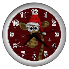 Christmas Giraffe  Wall Clocks (Silver) 