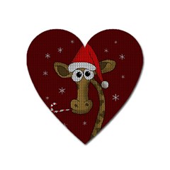 Christmas Giraffe  Heart Magnet