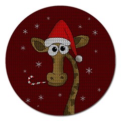 Christmas Giraffe  Magnet 5  (Round)