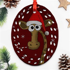 Christmas Giraffe  Oval Filigree Ornament (Two Sides)