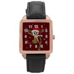 Christmas Giraffe  Rose Gold Leather Watch 