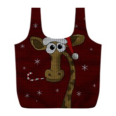 Christmas Giraffe  Full Print Recycle Bags (l)  by Valentinaart