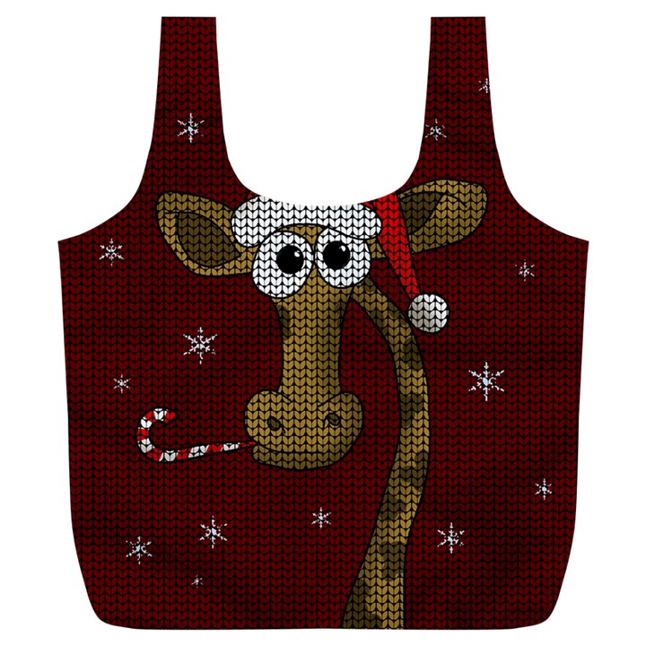 Christmas Giraffe  Full Print Recycle Bags (L) 