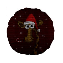 Christmas Giraffe  Standard 15  Premium Flano Round Cushions