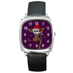 Christmas Giraffe  Square Metal Watch by Valentinaart