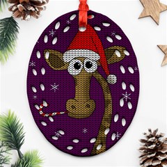 Christmas Giraffe  Oval Filigree Ornament (two Sides) by Valentinaart