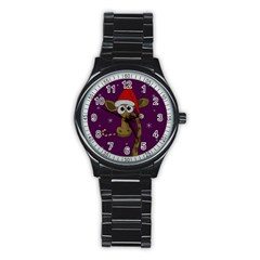 Christmas Giraffe  Stainless Steel Round Watch by Valentinaart